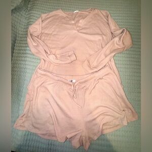 Ekouaer Pajamas Waffle Knit Lounge Set 2 Piece Outfits with Pockets. Size XXL